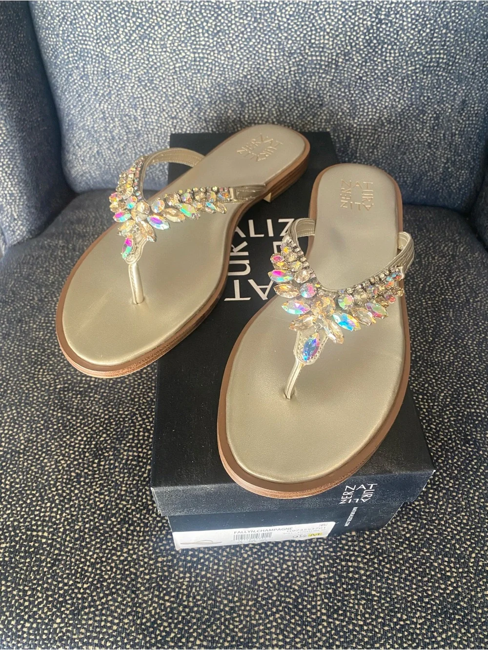 Naturalizer Gold Jeweled T-Strap Flip Flops
